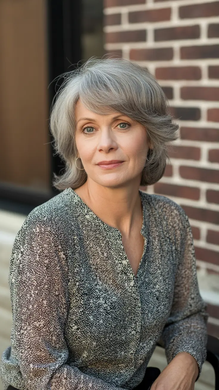 long spring haircuts for women over 50 2026 Feathered Shag With Wispy Bangs