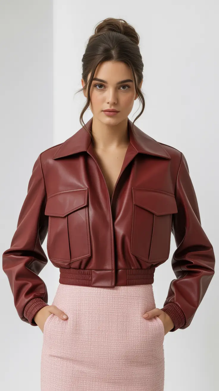 March Outfits Ideas - Spring Trends 2026 Soft Tweed and Burgundy Leather for Feminine Spring Balance