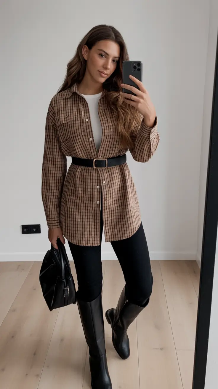 March Outfits Ideas - Spring Trends 2026 Belted Overshirt Chic for Transitional March Days