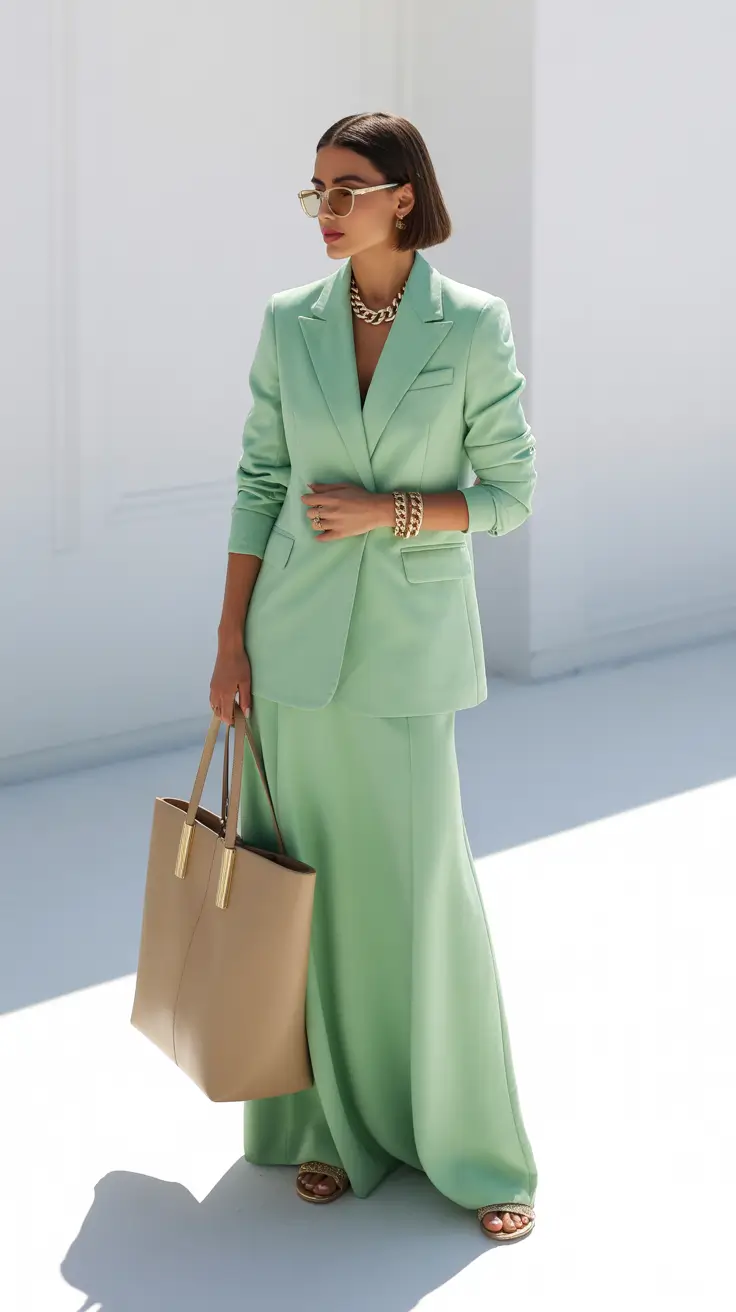 March Outfits Ideas - Spring Trends 2026 Monochrome Mint for Sleek Spring Polish