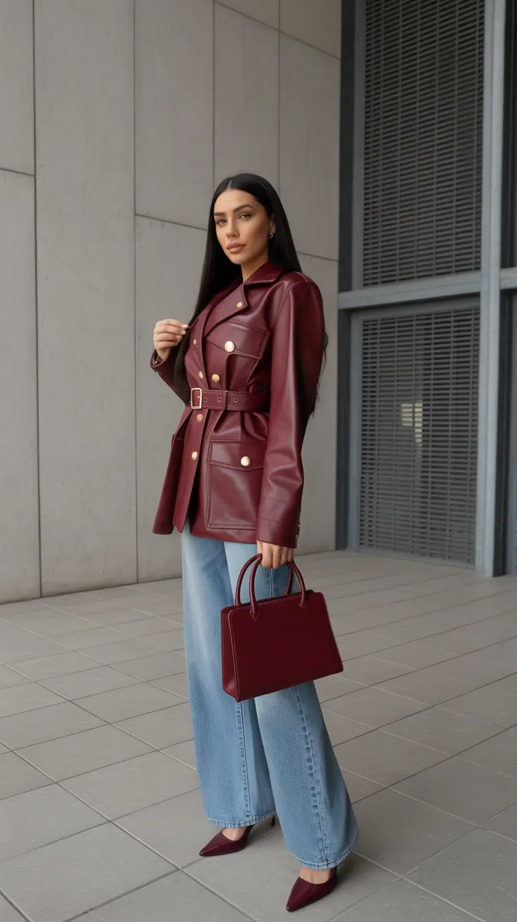 March Outfits Ideas - Spring Trends 2026 Structured Leather with Elevated Everyday Denim
