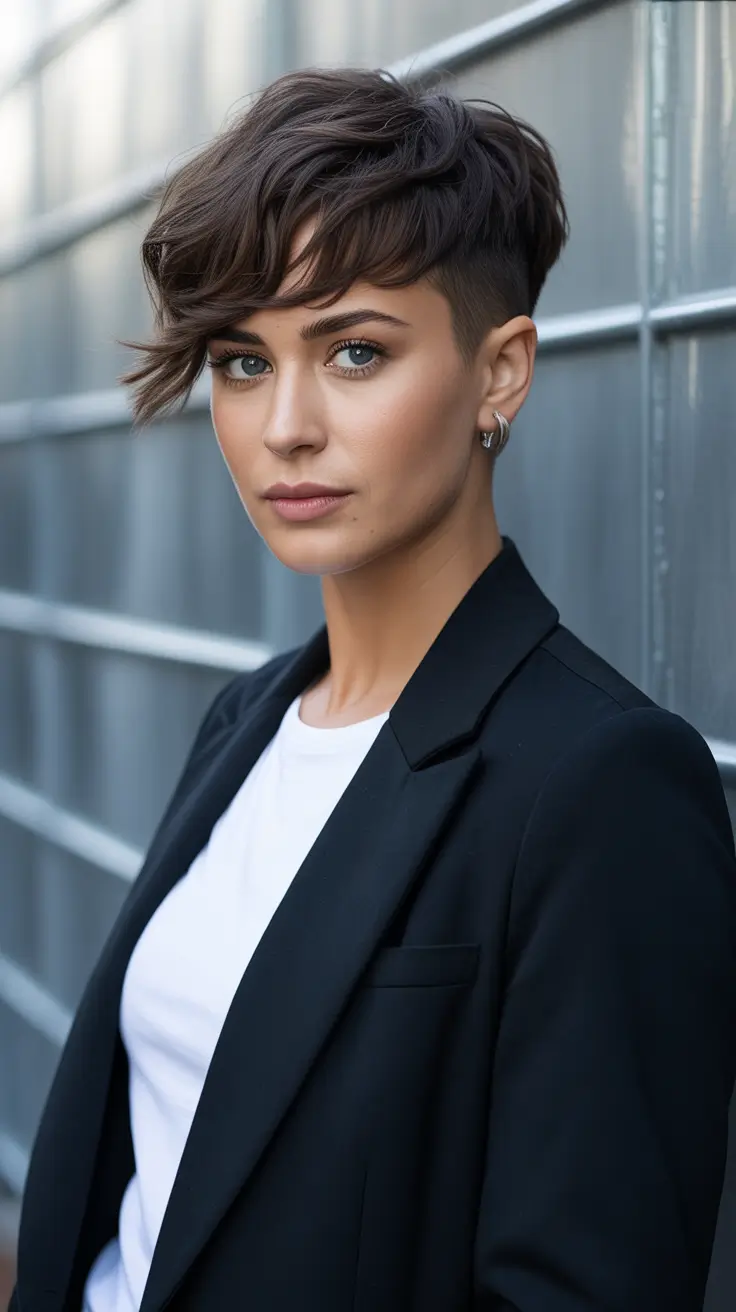 medium spring haircuts 2026 Soft Undercut Pixie With Swept Texture