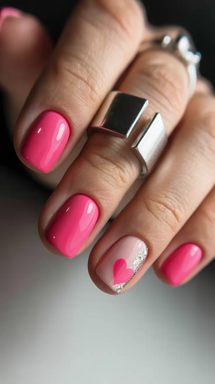 colorful spring nails pink heart design