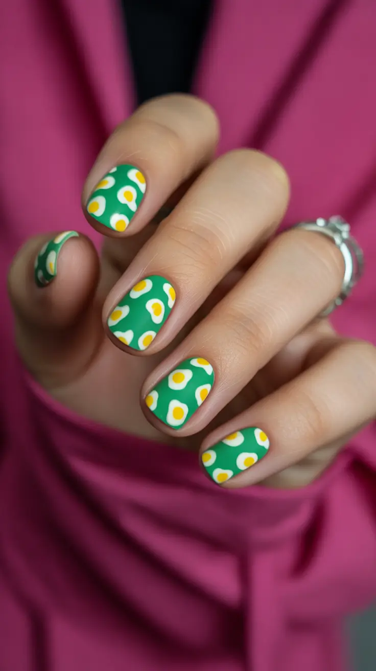 colorful spring nails green daisy design