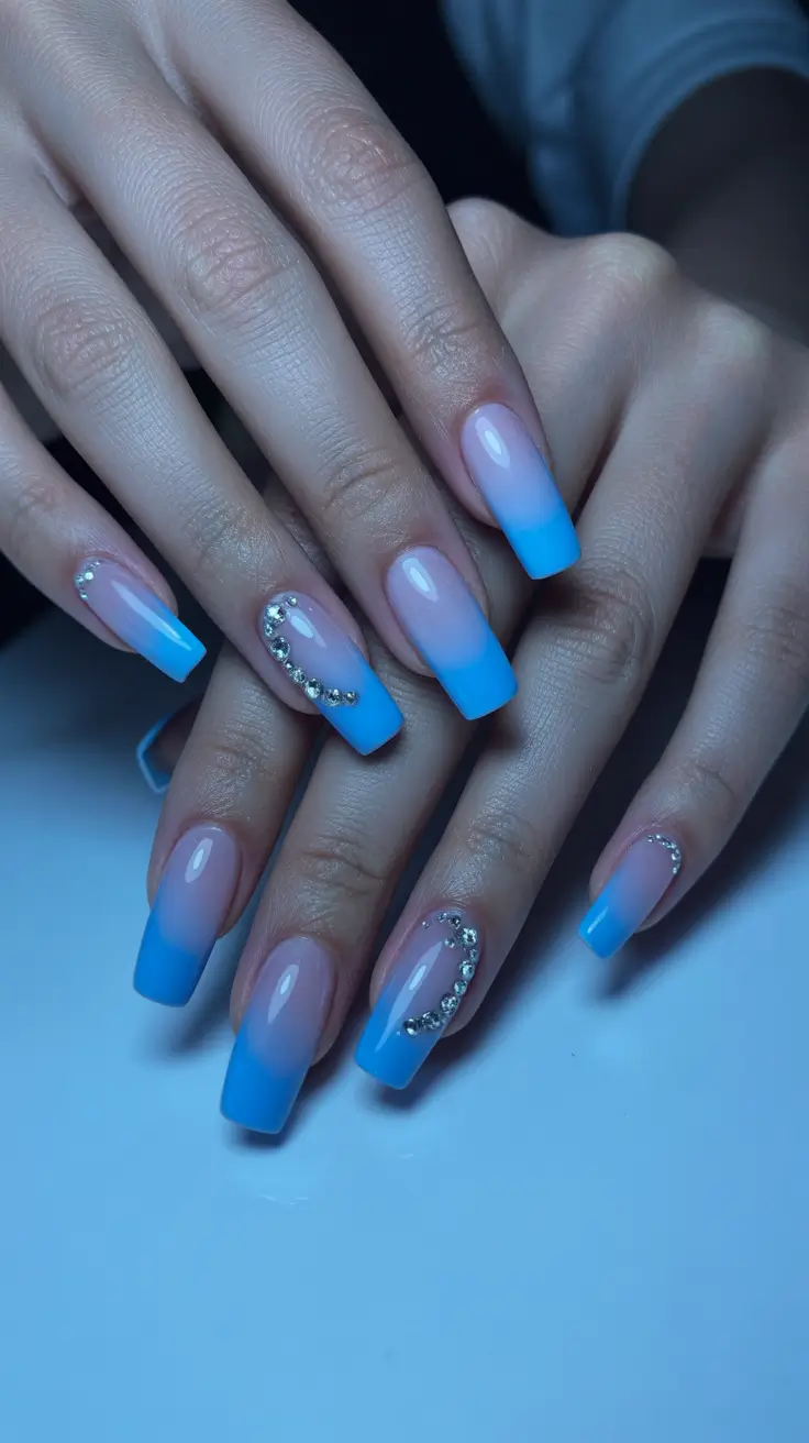 colorful spring nails blue ombre