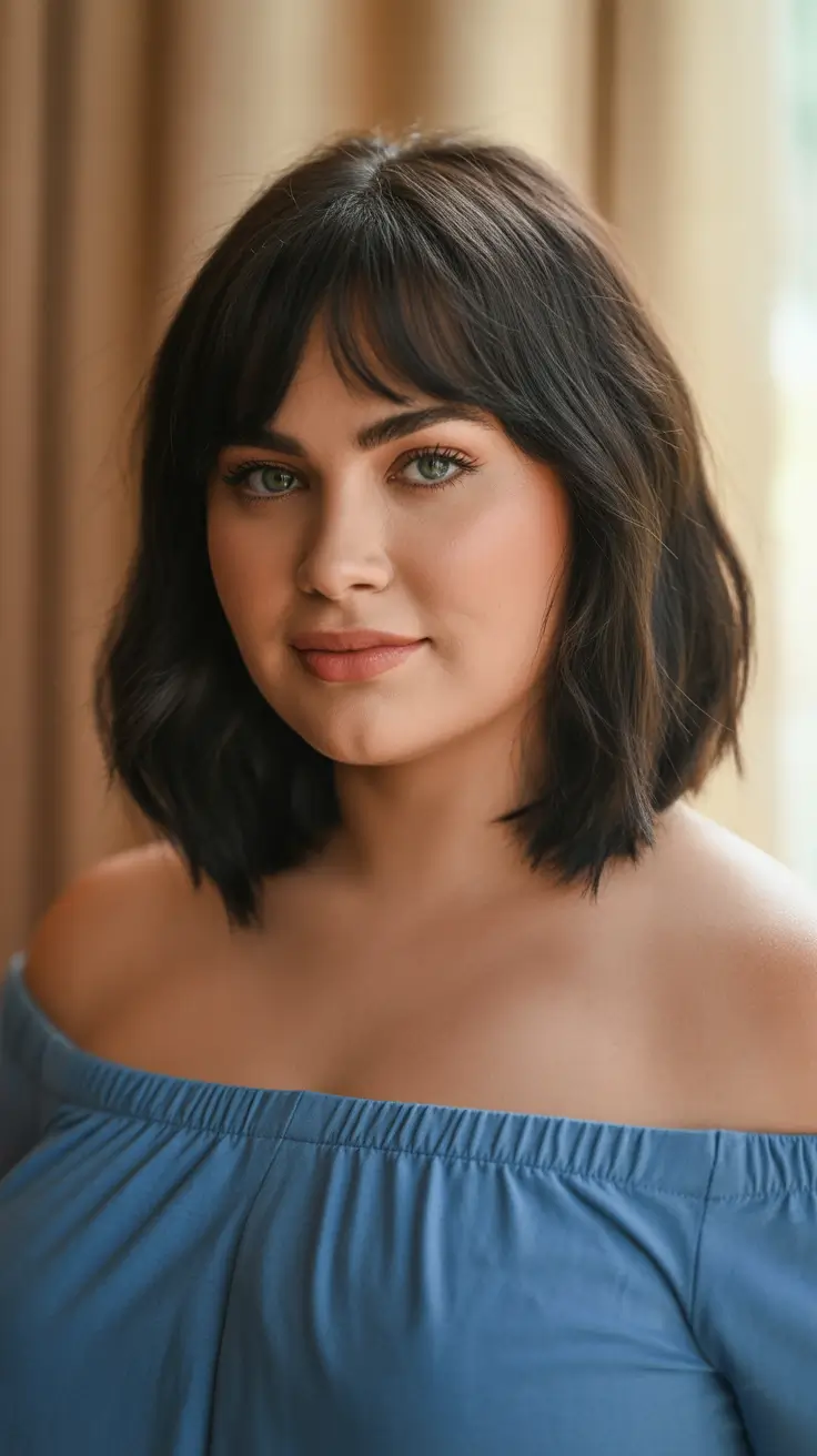 new spring haircuts for chubby faces 2026 Soft Textured Shag Bob With Wispy Fringe