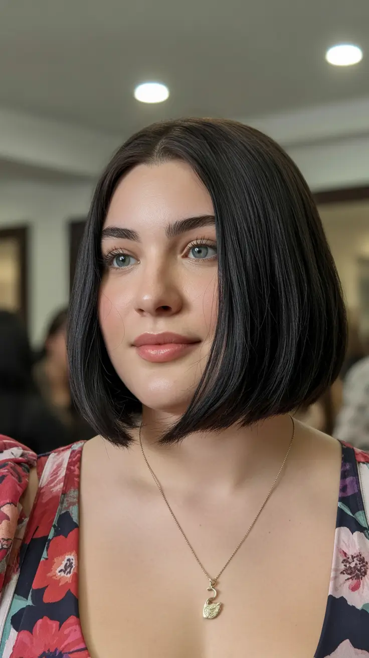 new spring haircuts for chubby faces 2026 Classic Midnight Bob With Tapered Volume