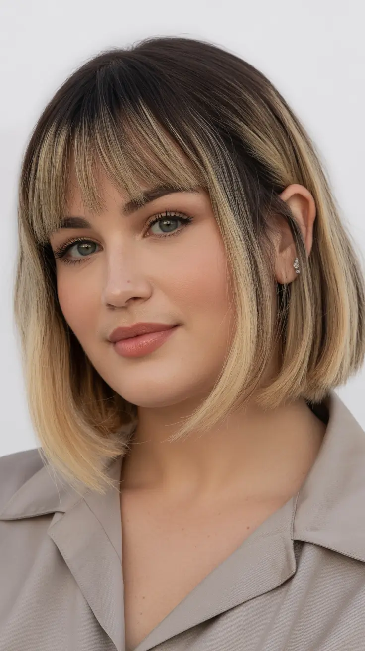 new spring haircuts for chubby faces 2026 Soft Blonde Bob With Baby Fringe