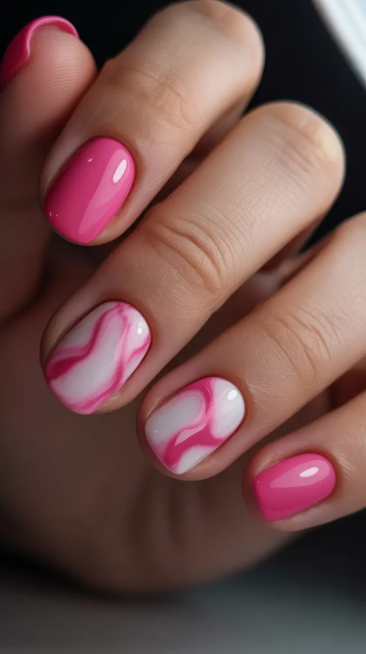 pretty spring nail colors 2026 Bubblegum Pink with Soft Marble Swirl