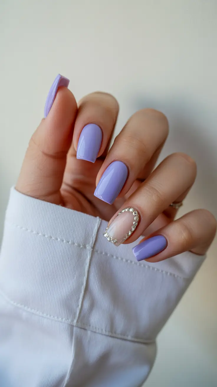 pretty spring nail colors 2026 Lilac Simplicity with Crystal Accent