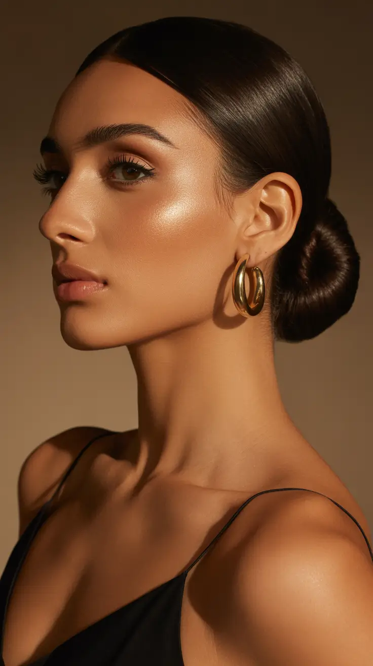quick spring hair trends 2026 Refined Low Bun with Luminous Dark Color