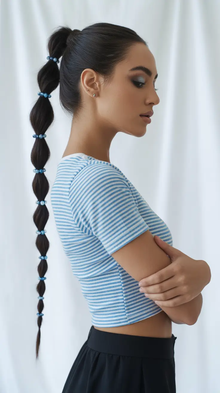 quick spring hair trends 2026 Bubble Ponytail with Playful Spring Accents
