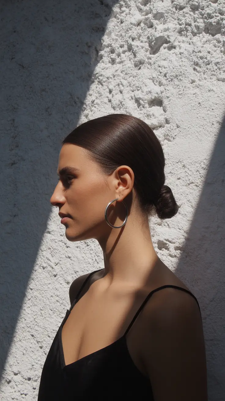 quick spring hair trends 2026 Sleek Dark Bun with Architectural Lines