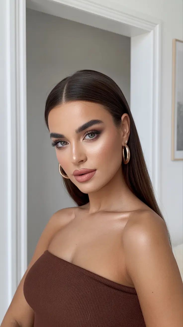 quick spring hair trends 2026 Straight Brunette Shine with Center Part