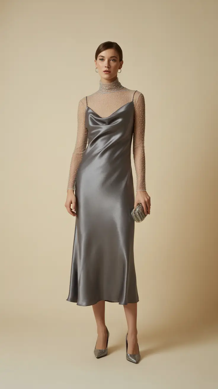 satin spring dress outfits 2026 Silver Satin Elegance for Classy Nights