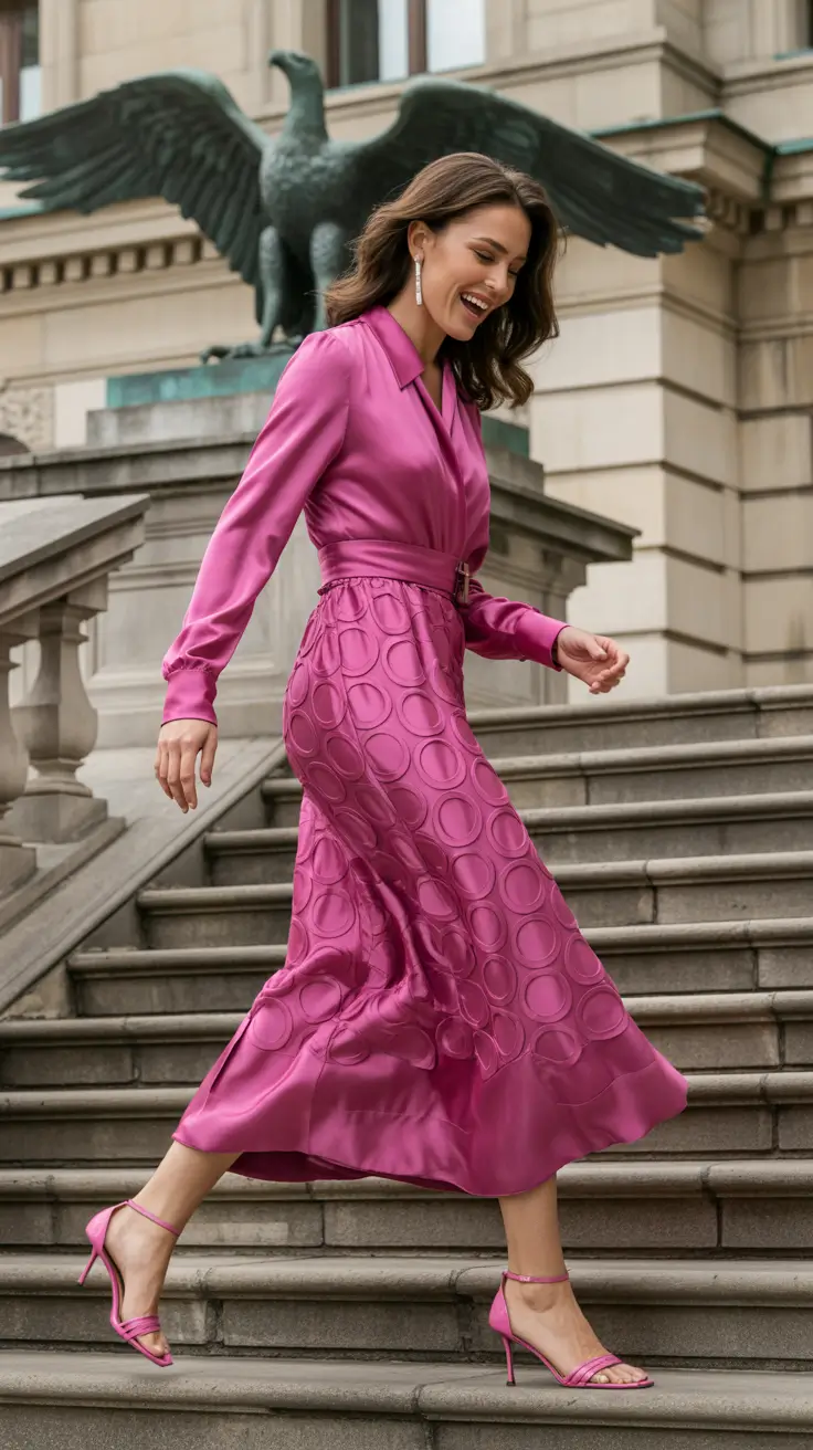 satin spring dress outfits 2026 Fuchsia Satin Confidence for Modern Spring Energy