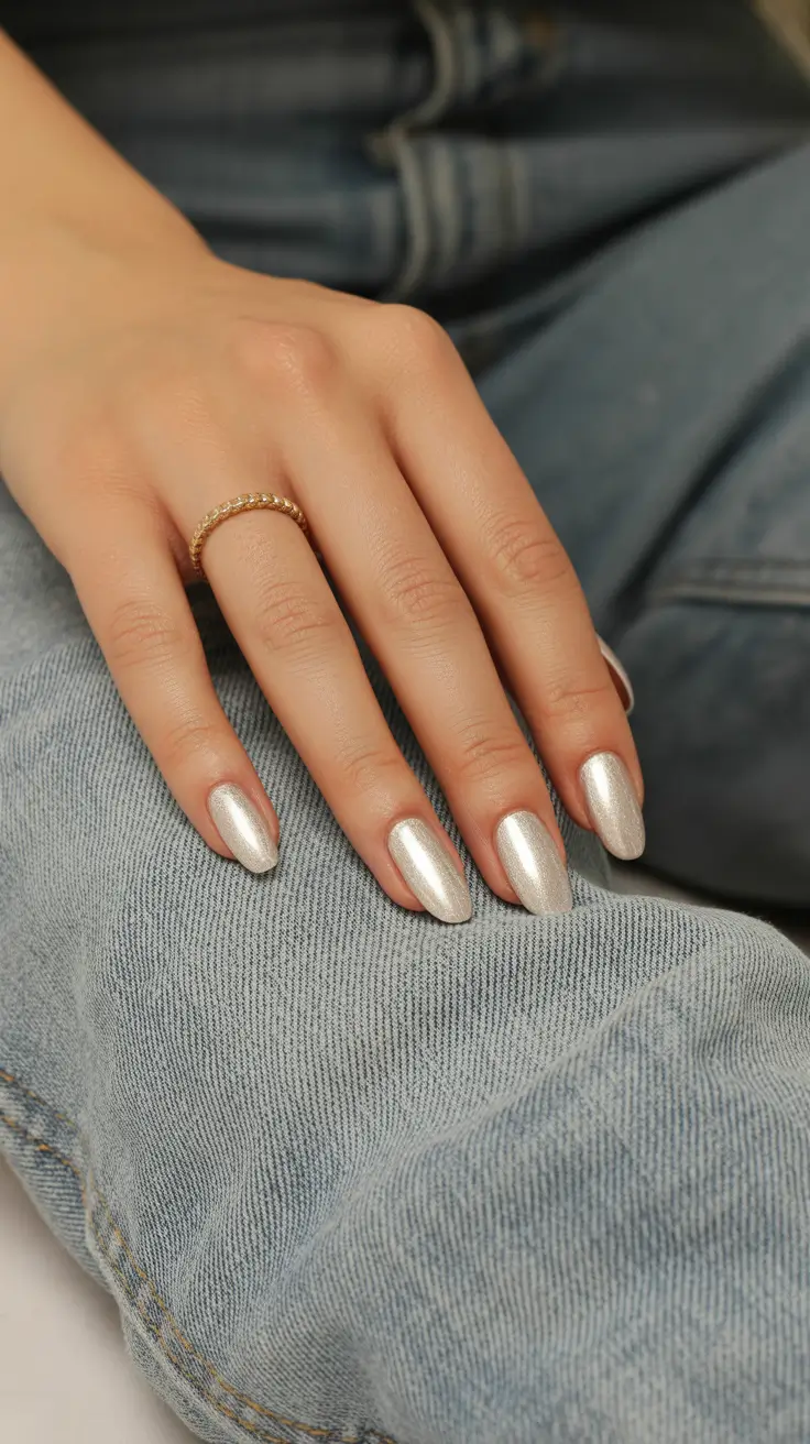 simple classy spring nails 2026 Pearl Champagne Almond for Understated Luxury