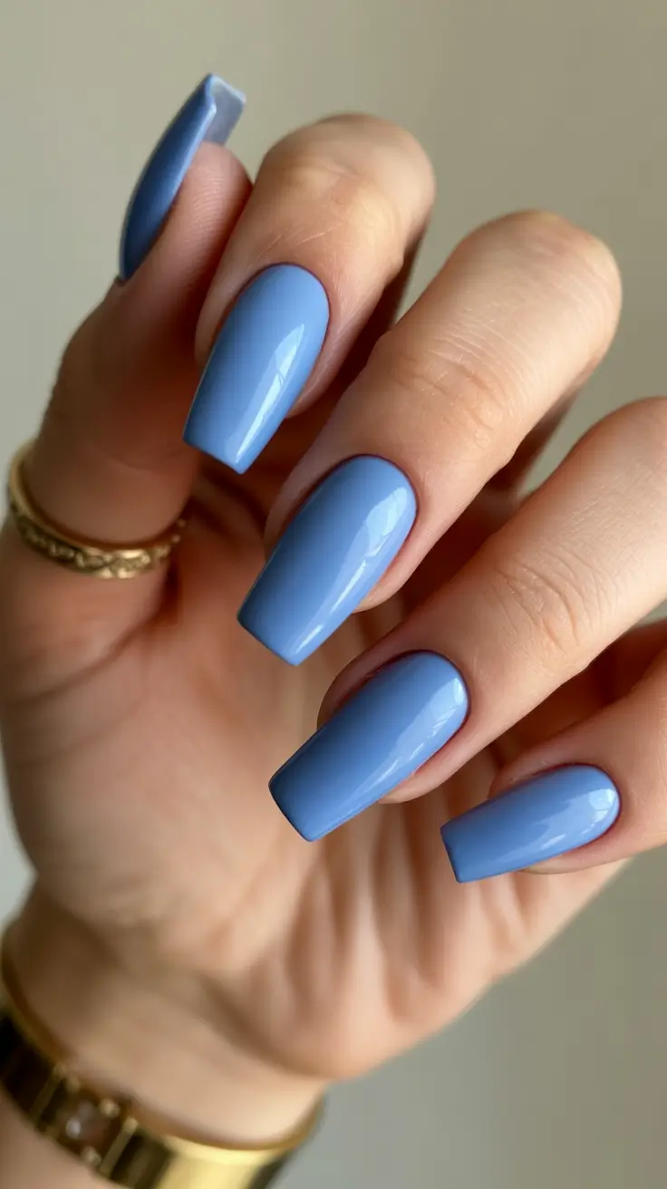 simple classy spring nails 2026 Powder Blue Long Square with Glossy Precision