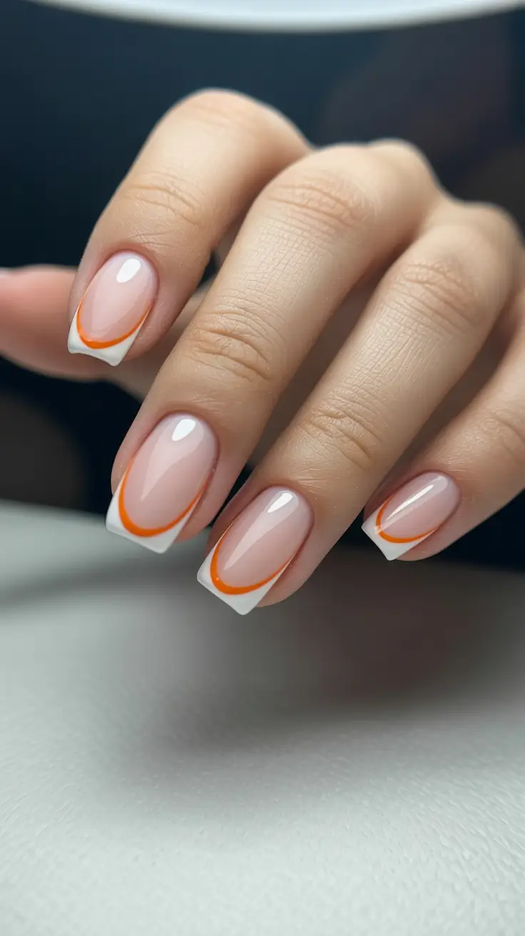 simple classy spring nails 2026 Modern Orange Double French on Soft Square