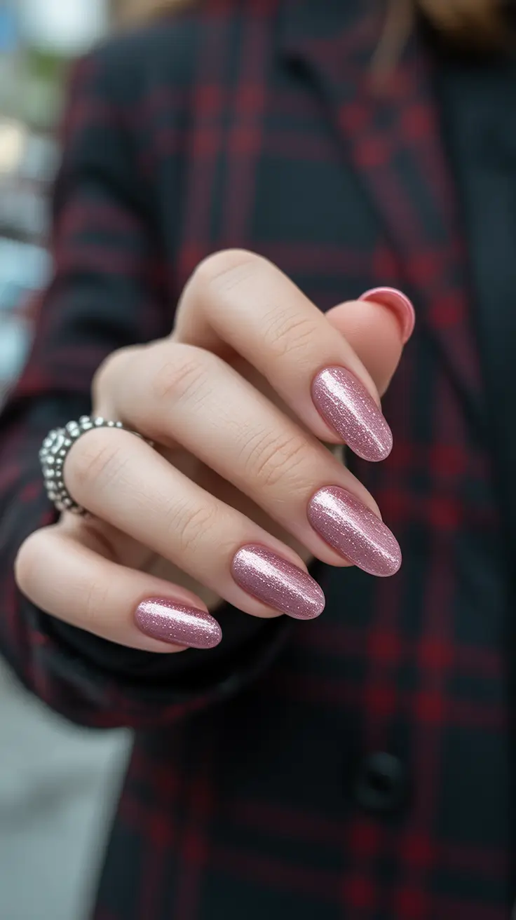 simple classy spring nails 2026 Soft Almond Pink with Subtle Sparkle