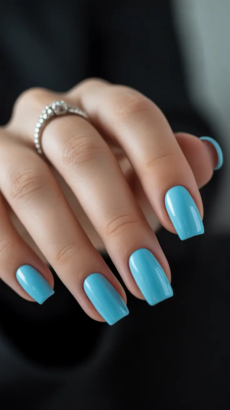simple classy spring nails 2026 Fresh Sky Blue Short Square Minimalism