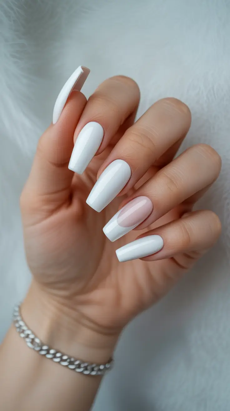 simple fun spring nails 2026 Clean White Coffin Minimalism