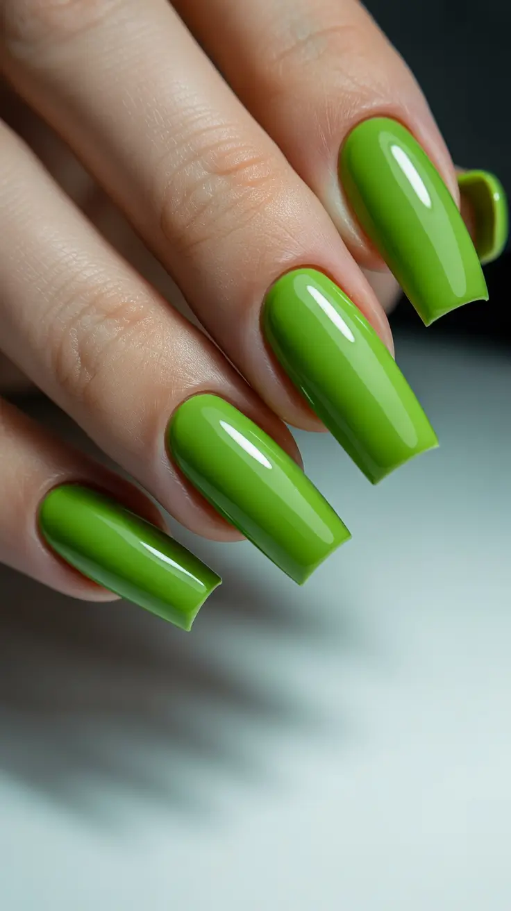 simple fun spring nails 2026 Fresh Lime Green Modern Coffin