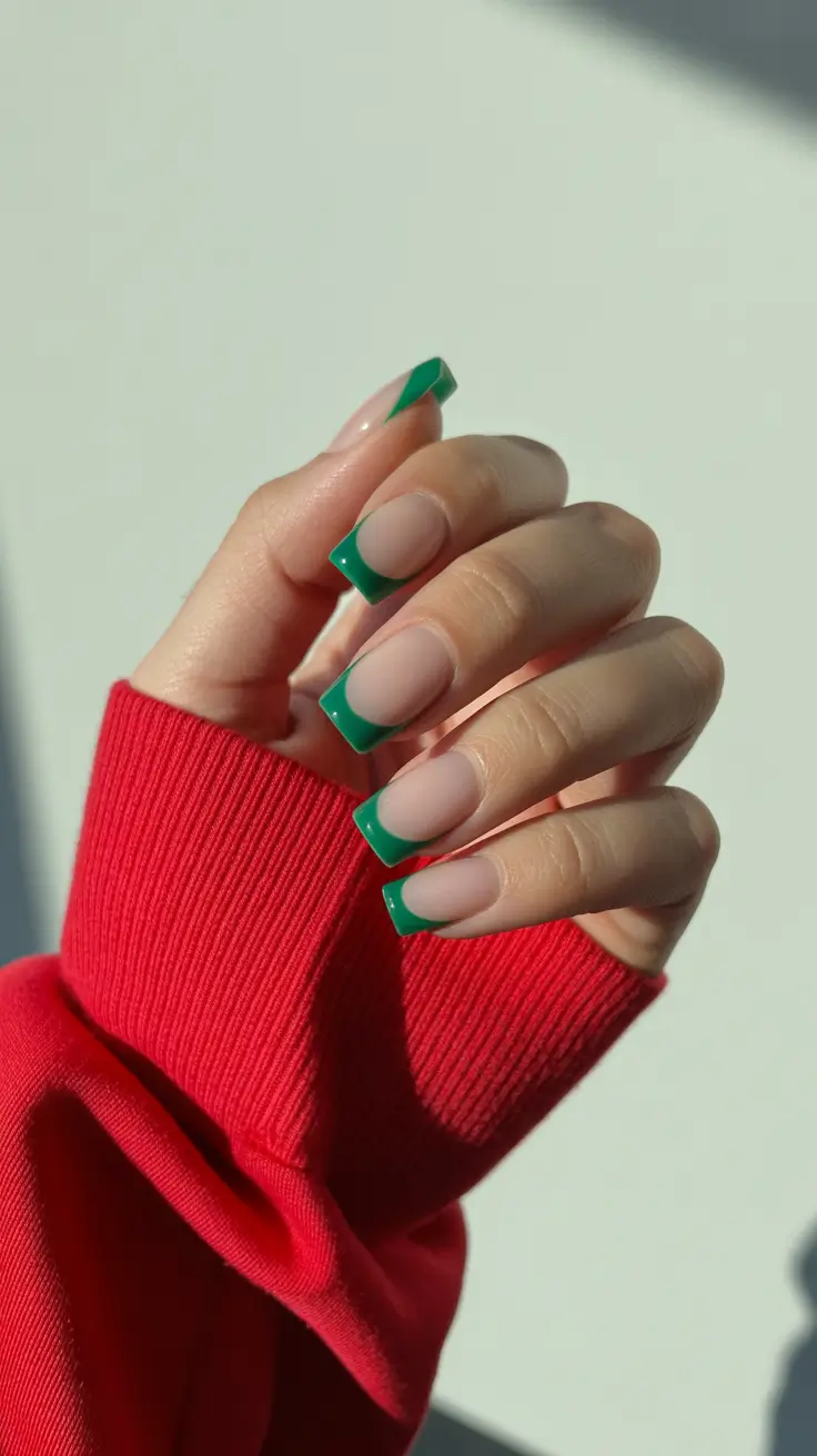 simple fun spring nails 2026 Emerald French Tip on a Modern Square