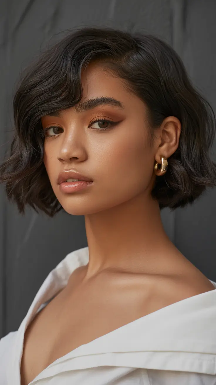 soft spring brown hair color 2026 Parisian Soft Brown Bob with Sculpted Waves