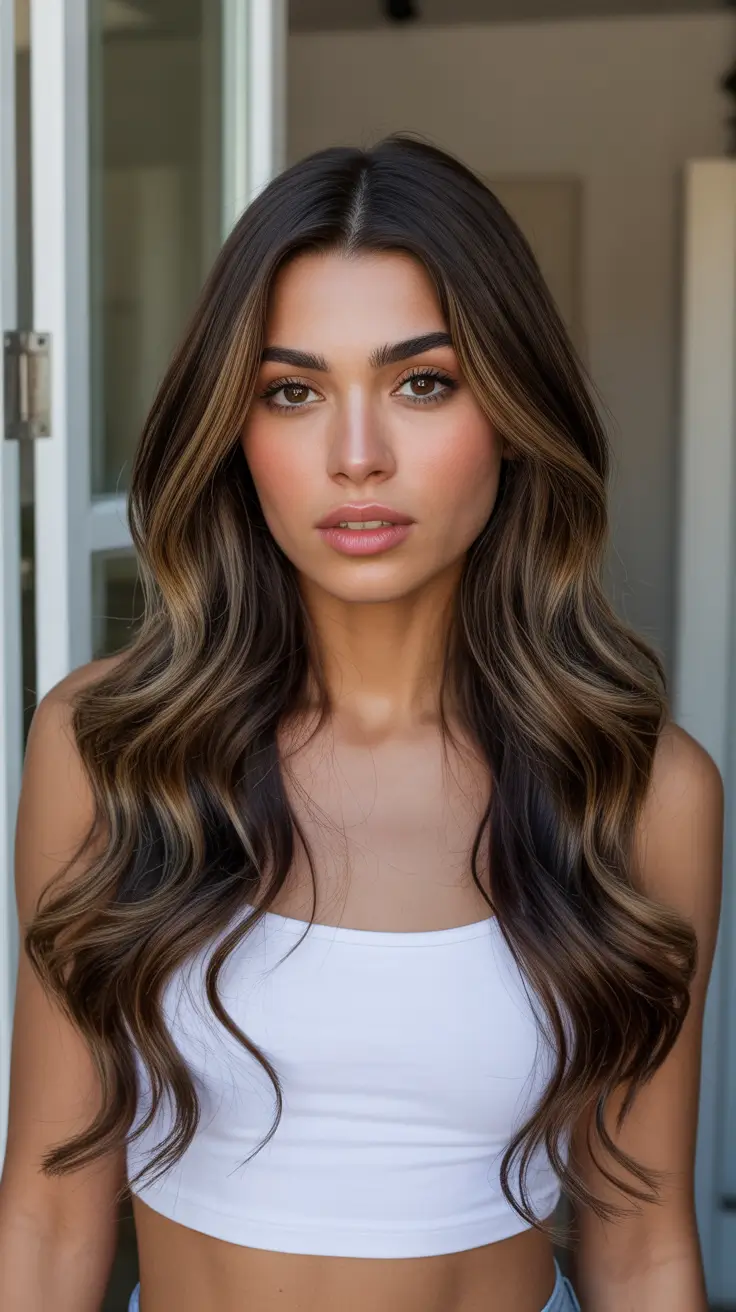 soft spring brown hair color 2026 Dimensional Honeyed Brown with Face-Framing Ribbons