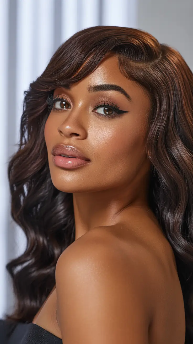 soft spring brunette hair color 2026 Glossy Cocoa Brunette Waves With Soft Spring Light