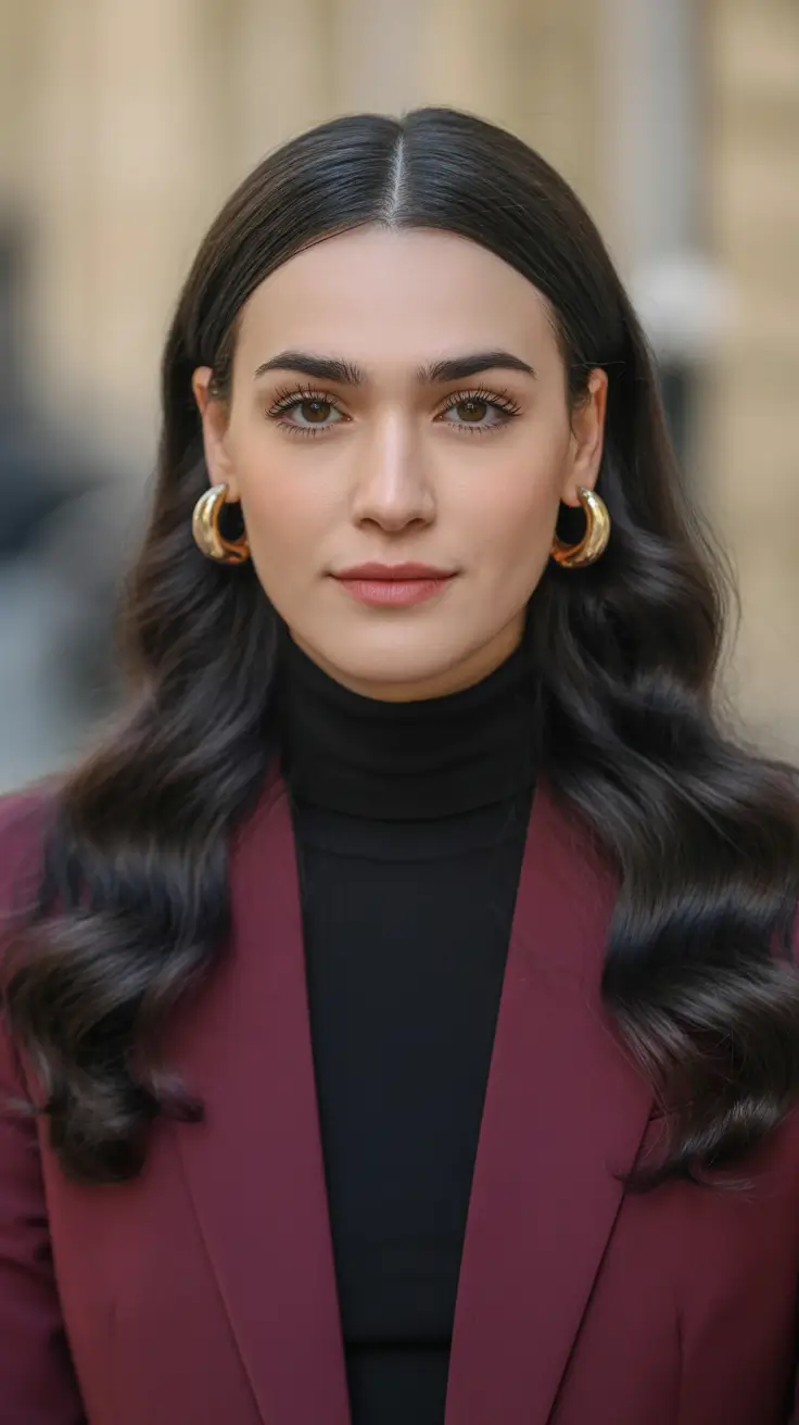 soft spring brunette hair color 2026 Classic Polished Waves With Cool-Neutral Brunette Depth