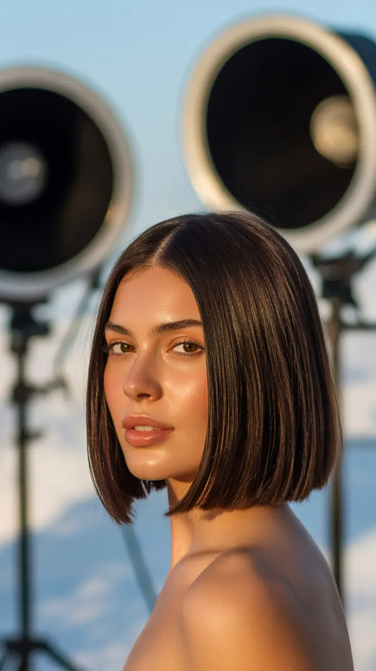 soft spring brunette hair color 2026 Sunlit Brunette Bob With Bright Dimension