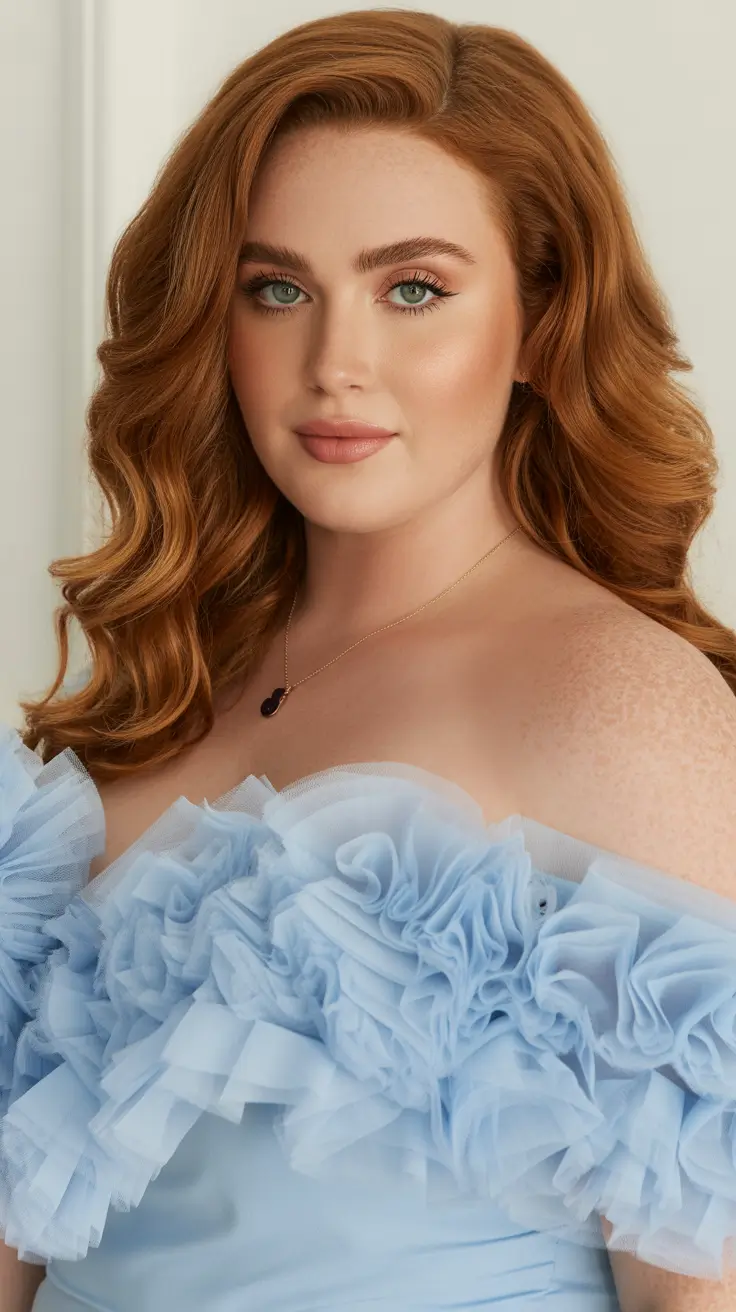 Soft Spring Haircuts for Plus Size Women 2026 Classic Hollywood Waves in Luminous Copper