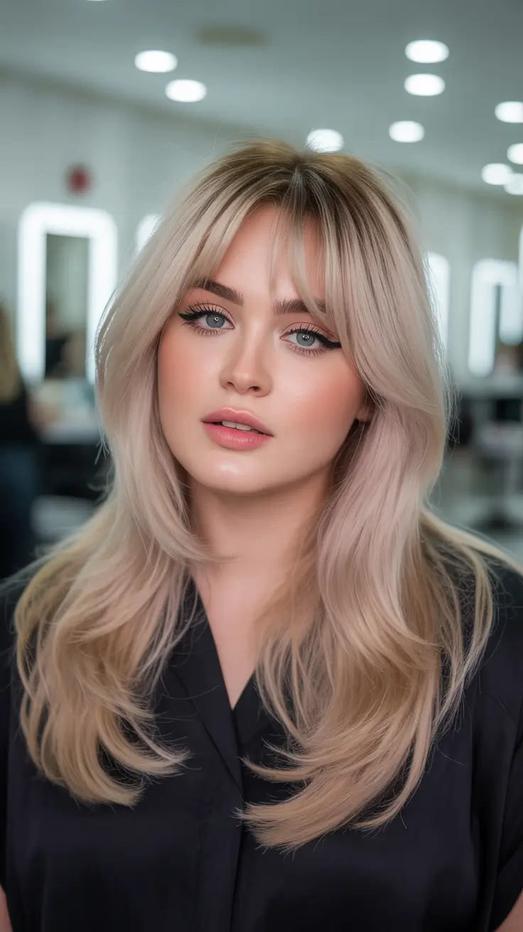 Soft Spring Haircuts for Plus Size Women 2026 Layered Medium Cut With Curtain Bangs