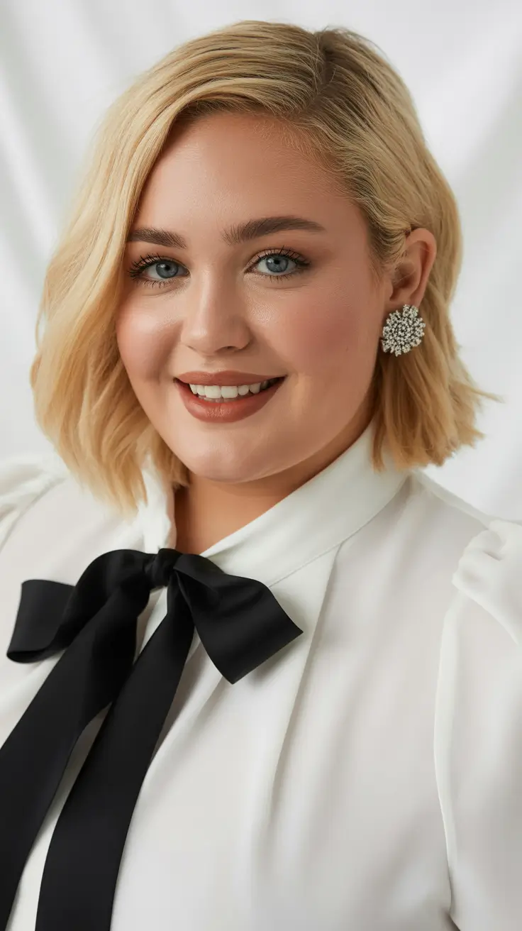 Soft Spring Haircuts for Plus Size Women 2026 Classic Blonde Bob With Side Part