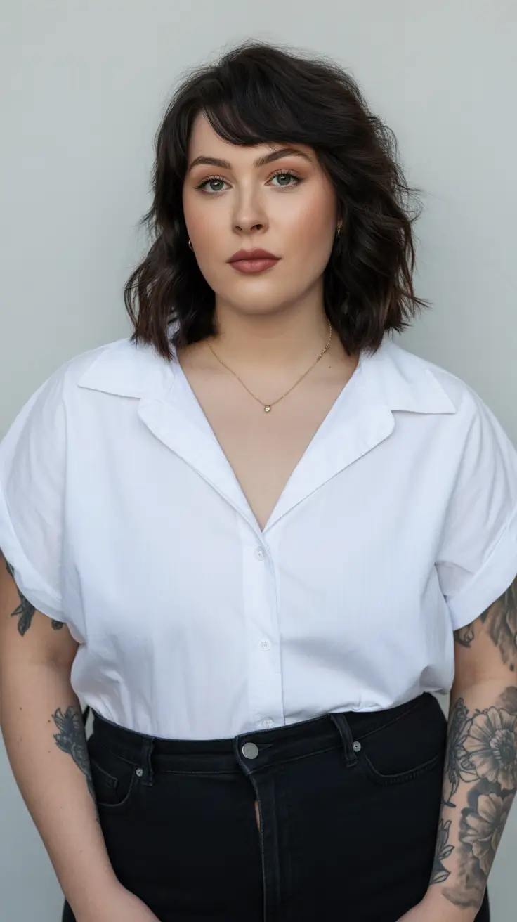 Soft Spring Haircuts for Plus Size Women 2026 Textured Wavy Bob With Soft Fringe