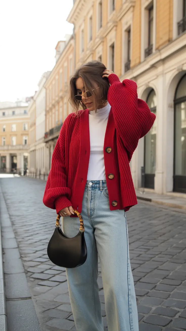soft spring jeans outfit 2026 Red Cardigans for Soft Spring Evenings