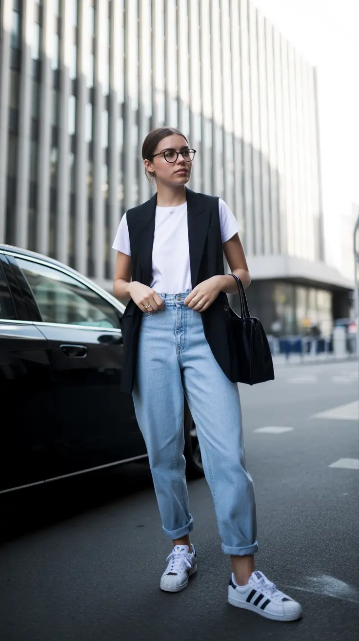 soft spring jeans outfit 2026 Structured Layers for a Polished Spring Morning