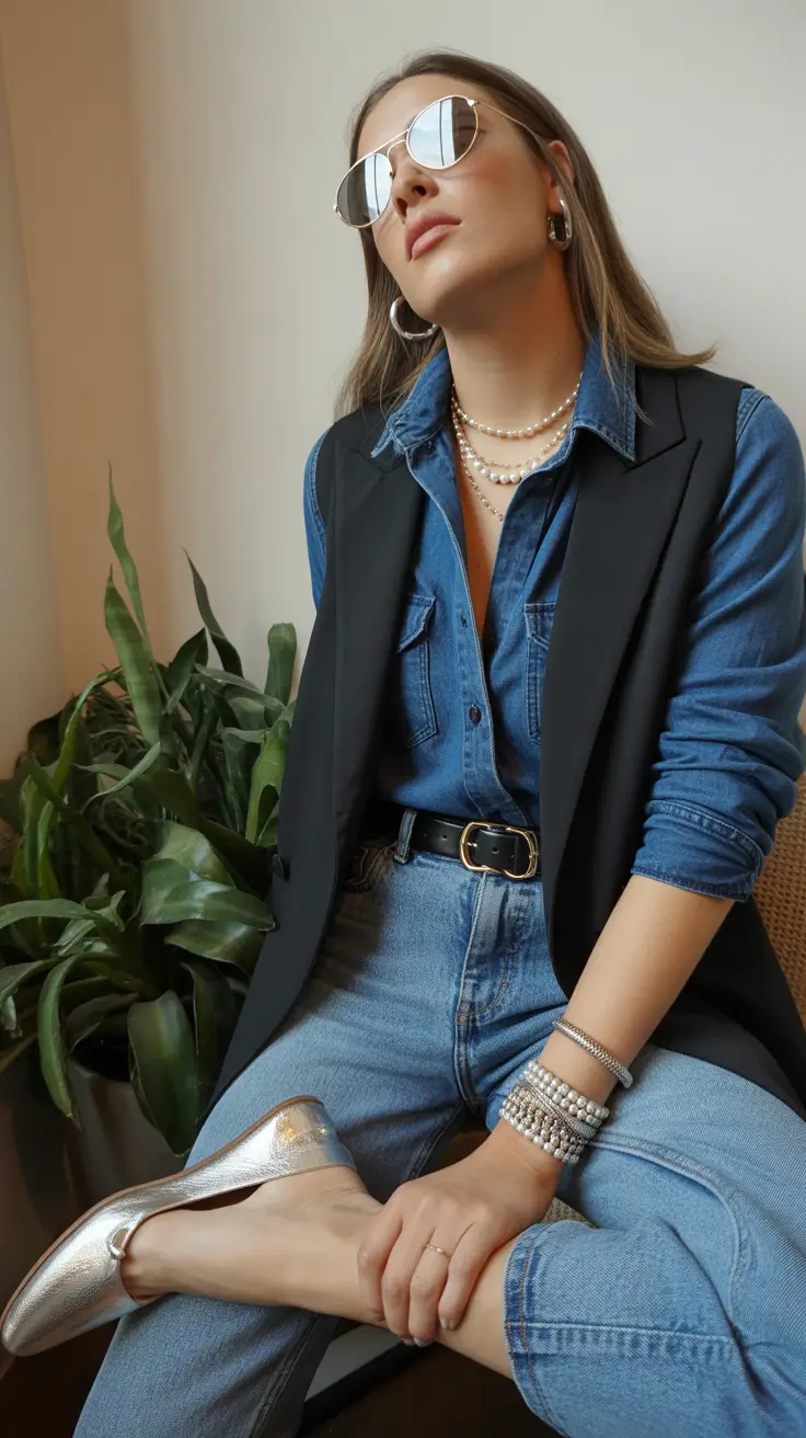 soft spring jeans outfit 2026 Polished Denim with a Touch of Glam