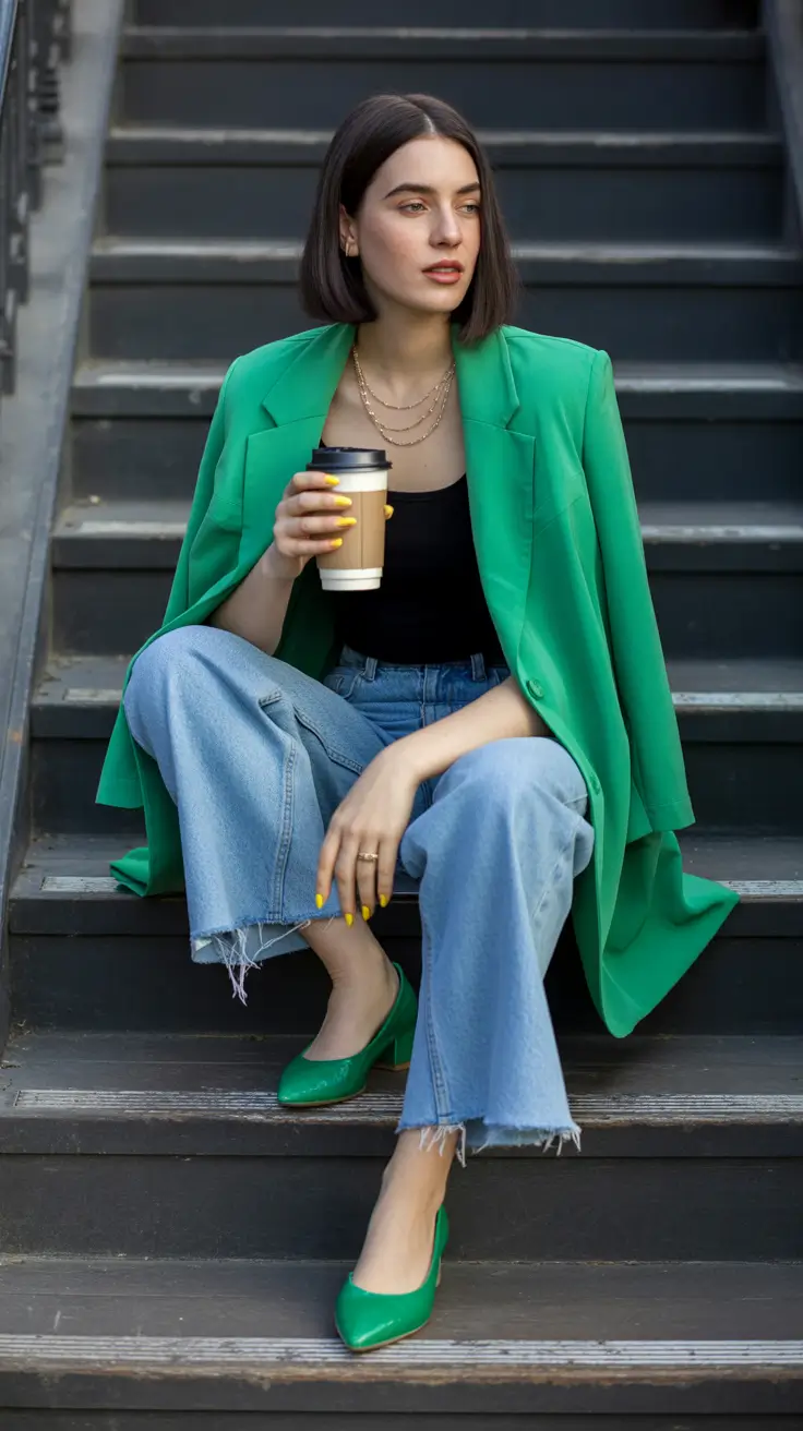 soft spring jeans outfit 2026 Bright Greens for a Fresh Start