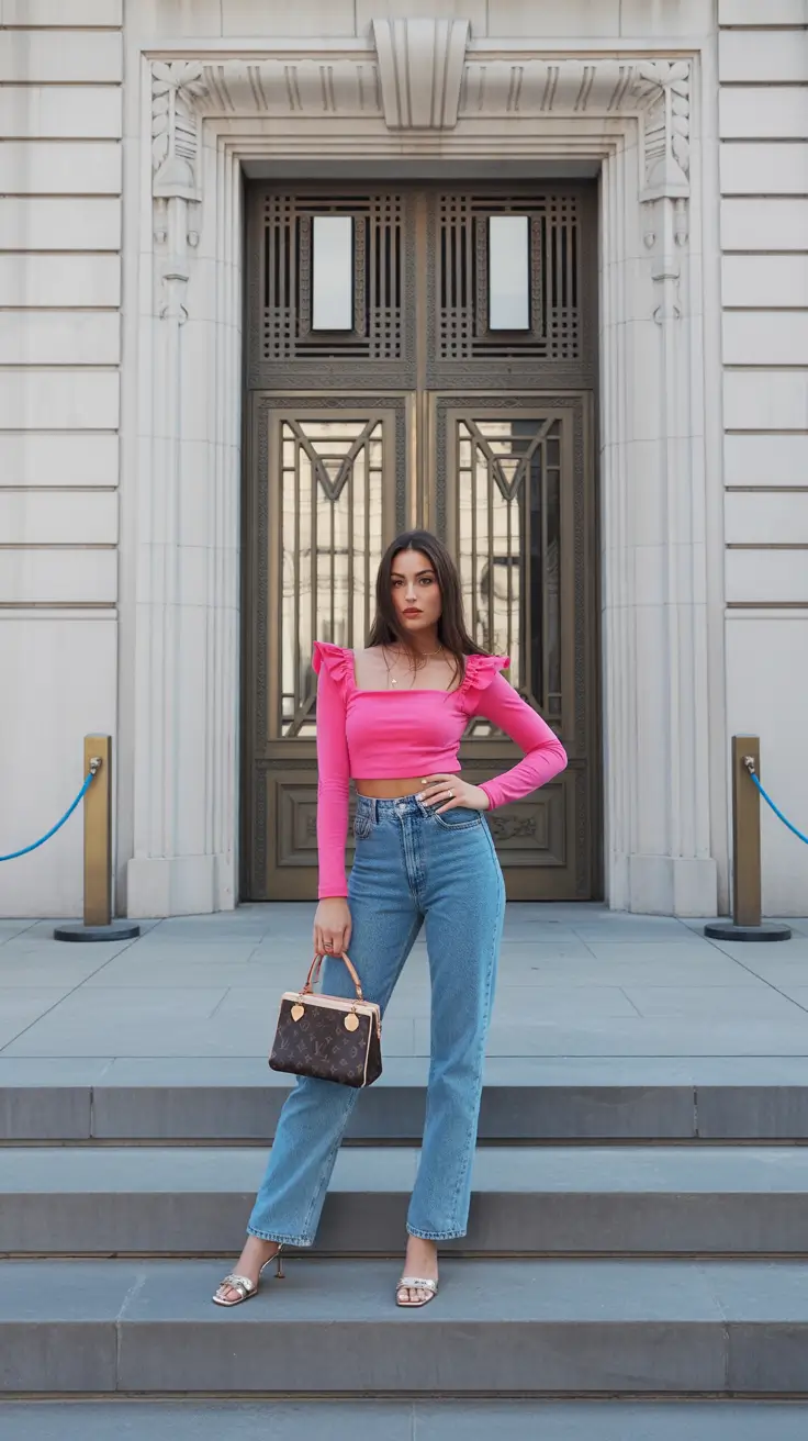 soft spring jeans outfit 2026 Bold Spring Color with Feminine Silhouettes