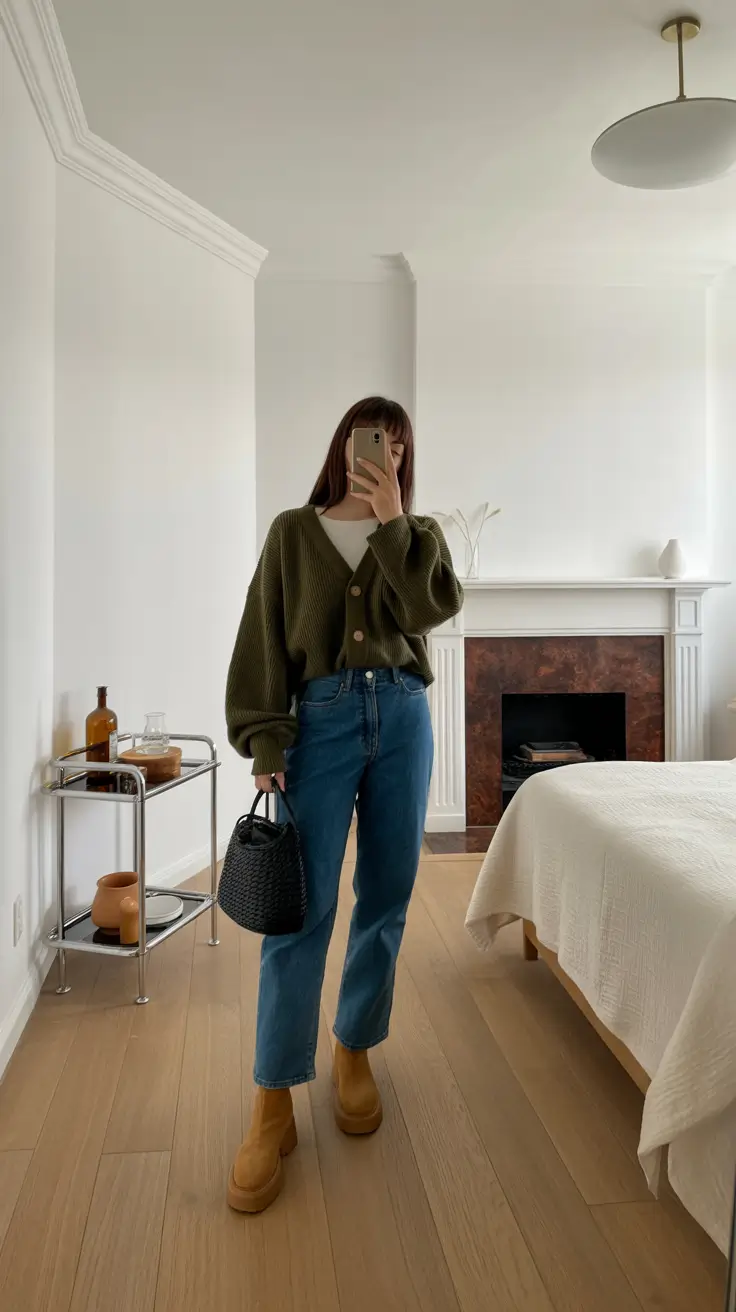 soft spring jeans outfit 2026 Soft Cardigans & Everyday Denim Comfort