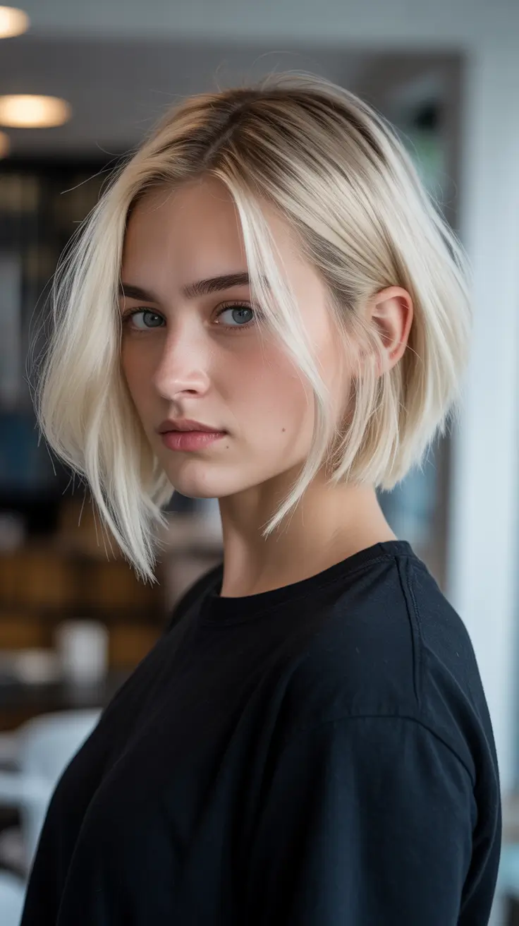 sophisticated spring bob haircut 2026 Soft Platinum Precision Bob with Natural Movement