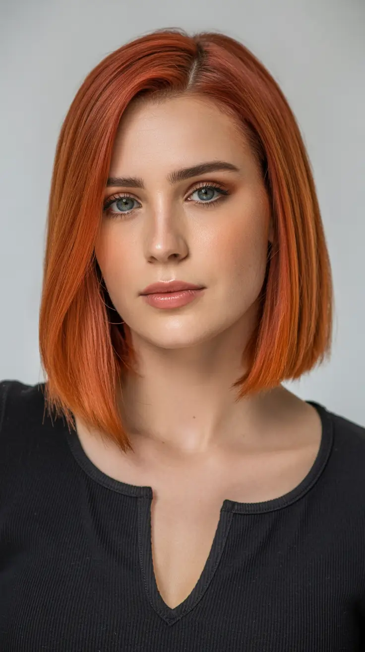 sophisticated spring bob haircut 2026 Burnished Copper Angled Bob with Soft Edge