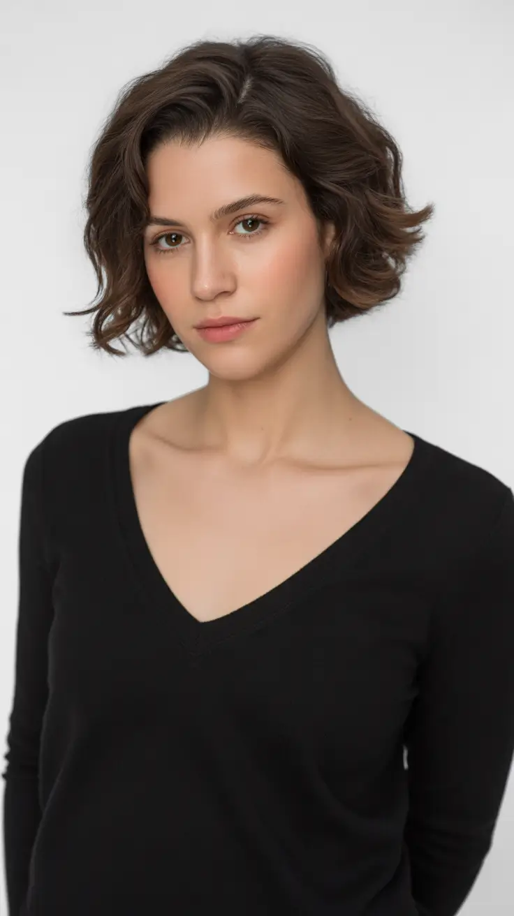 sophisticated spring bob haircut 2026 Soft Tousled Brunette Bob with Natural Texture