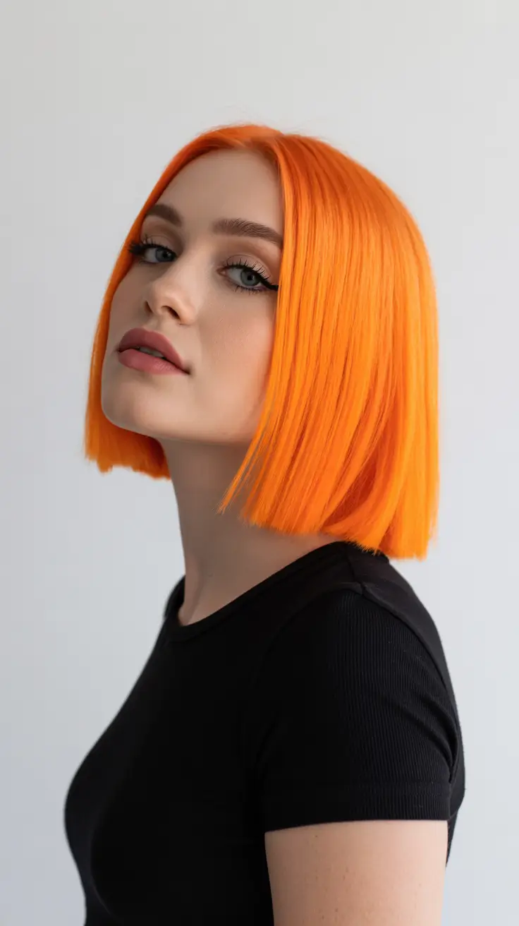 sophisticated spring bob haircut 2026 Neon Tangerine Graphic Bob with Ultra-Blunt Finish