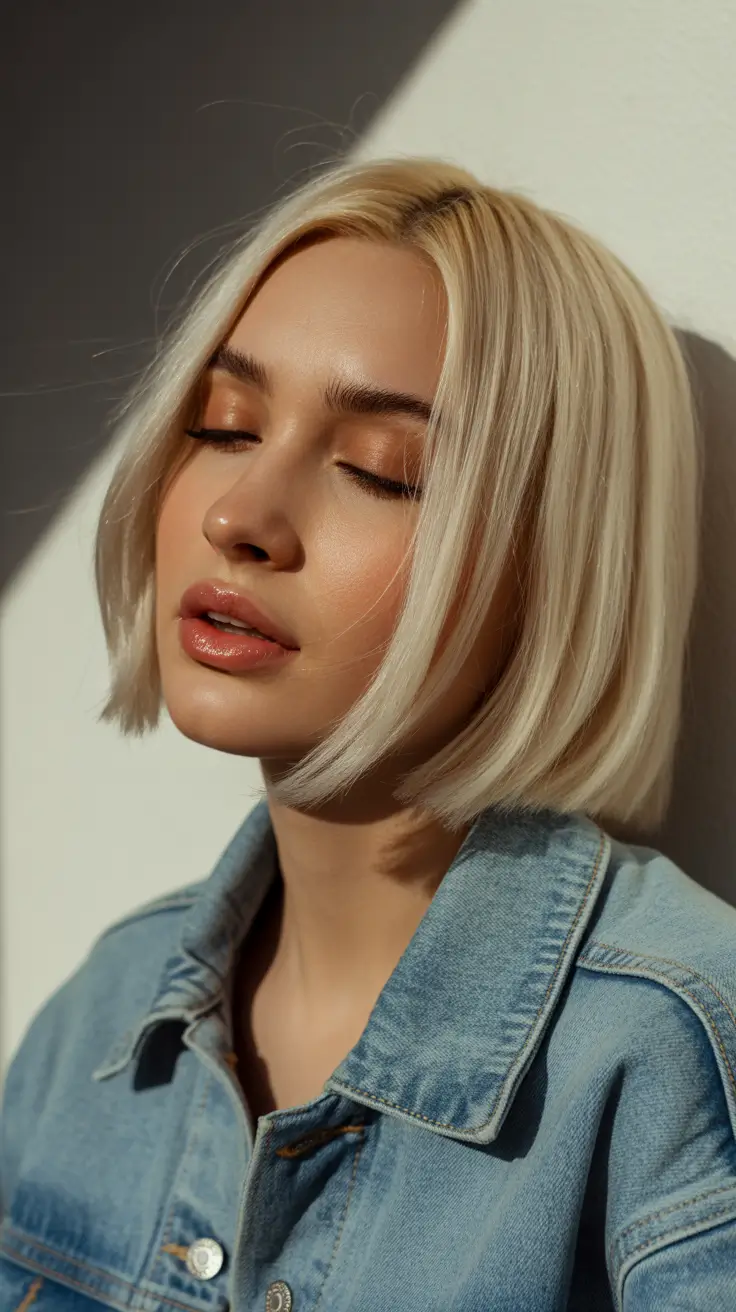 sophisticated spring bob haircut 2026 Buttercream Blunt Bob with Sunlit Glow