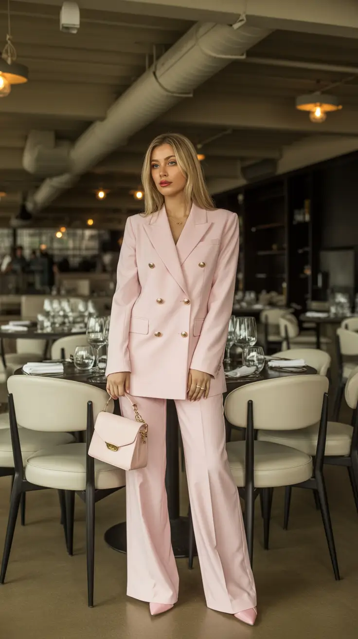 sophisticated spring business casual outfits 2026 Soft Power Tailoring in Blush