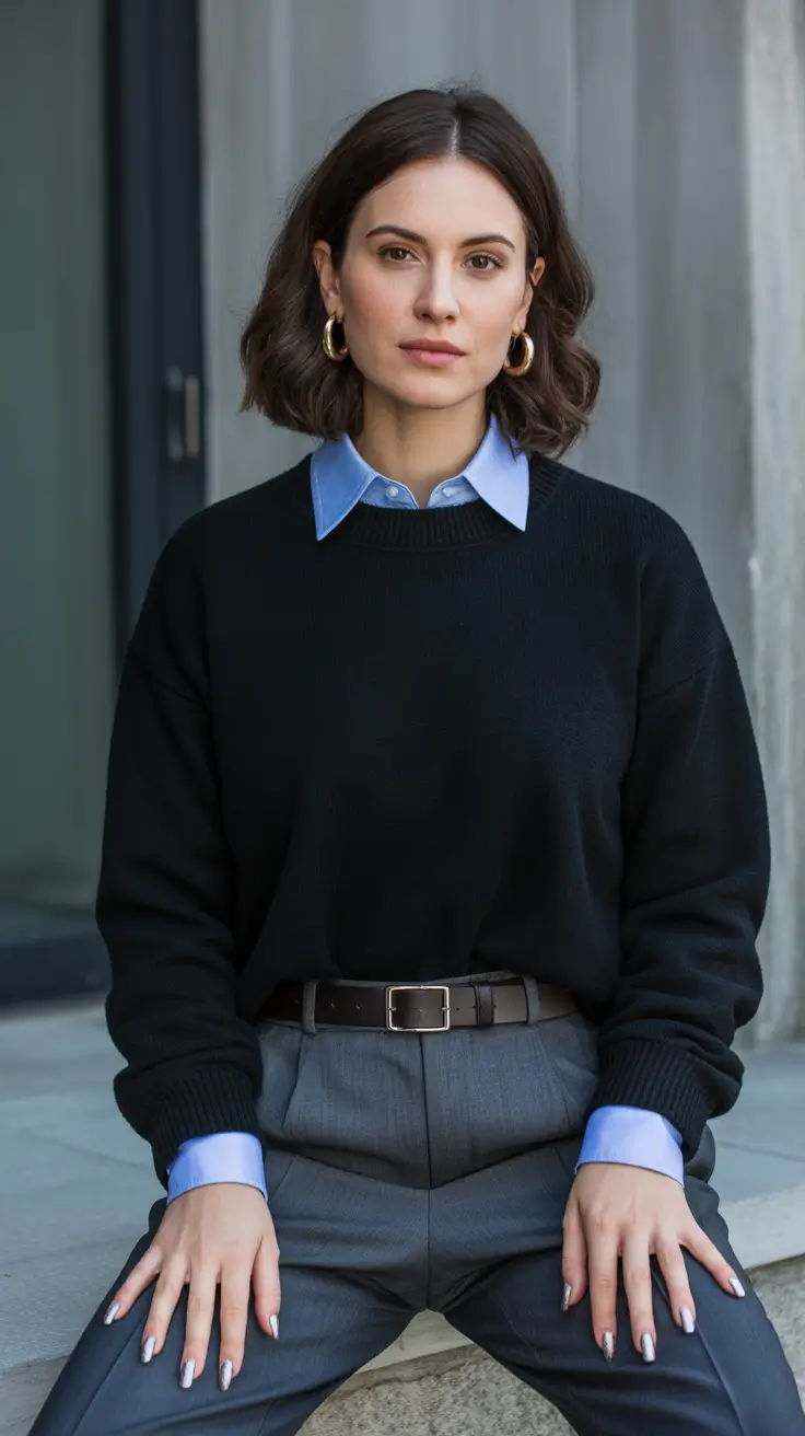sophisticated spring business casual outfits 2026 Soft Sweater Layering With Refined Office Ease